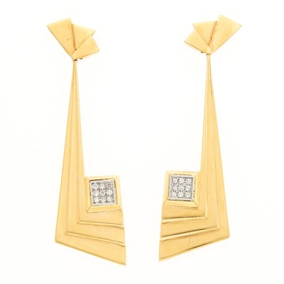Lot 32 - Erté Pair of Gold and Diamond Pendant-Earrings