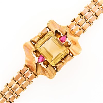 Lot 2135 - Low Karat Gold, Citrine and Synthetic Ruby Bracelet
