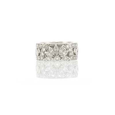 Lot 88 - Wide Platinum and Diamond Band Ring