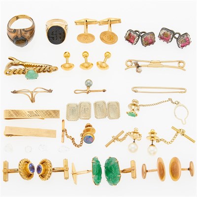 Lot 1173 - Group of Gentleman's Gold, Low Karat Gold, Silver and Metal Jewelry and Accessories