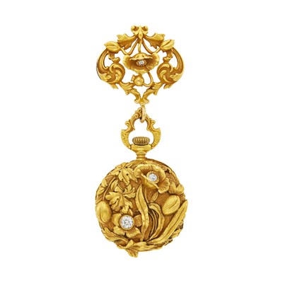 Lot 60 - Art Nouveau Gold and Diamond Lapel-Watch