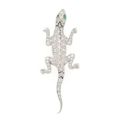 Lot 64 - Platinum, Diamond and Cabochon Emerald Salamander Brooch