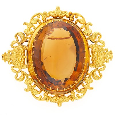Lot 2106 - Antique Gold and Citrine Pendant-Brooch