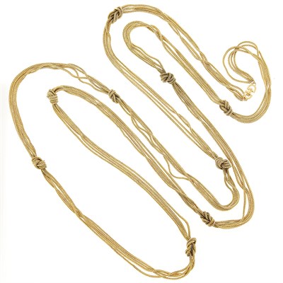 Lot 2080 - Christian Dior Long Four Strand Gilt-Metal Knot Necklace