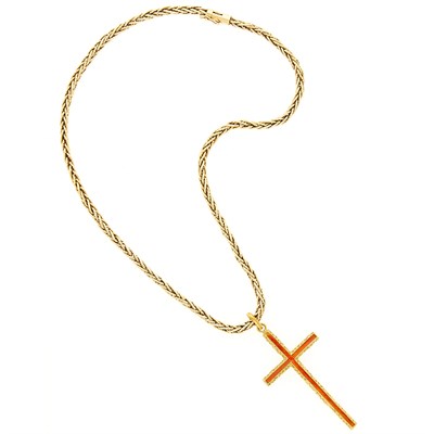 Lot 2058 - Gold and Red Enamel Cross Pendant with Chain Necklace