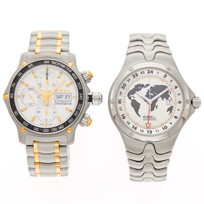 Lot 1243 - Ebel Stainless Steel 'Sportwave GMT' Wristwatch and Ebel '1911 Discovery Chronograph' Wristwatch