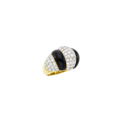Lot 34 - Gold, Black Onyx and Diamond Bombé Ring