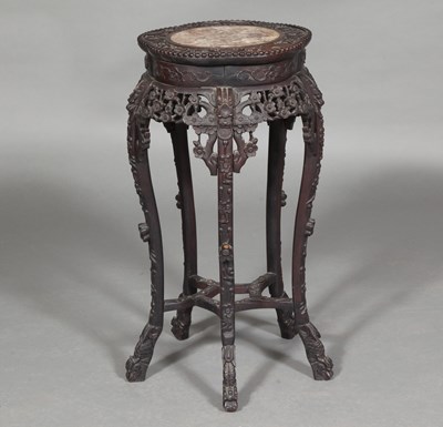 Lot 89 - A Chinese Marble-Inset Hardwood Stand