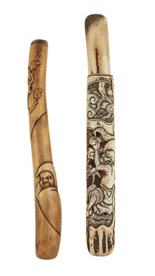 Lot 212 - Two Japanese Bone and Antler Pipe Cases