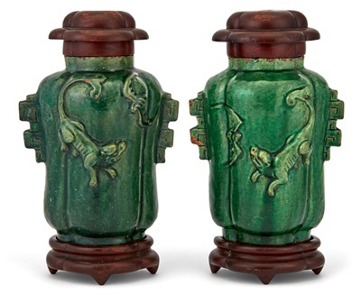 Lot 163 - A Pair of Chinese Glazed Earthenware Vases