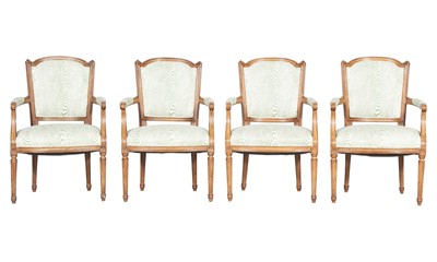 Lot 172 - Set of Four Louis XVI Style Fruitwood Upholstered Fauteuils