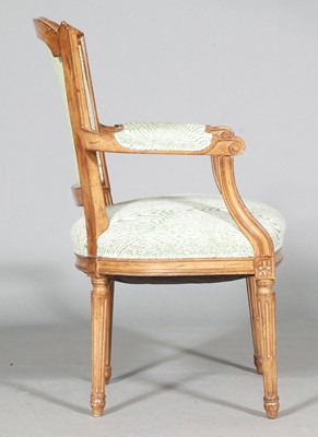 Lot 172 - Set of Four Louis XVI Style Fruitwood Upholstered Fauteuils