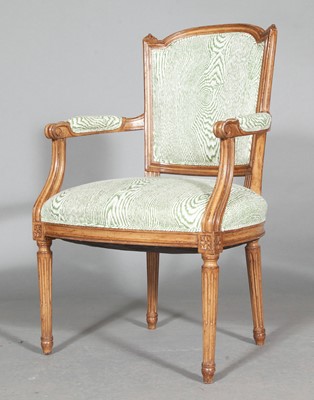 Lot 172 - Set of Four Louis XVI Style Fruitwood Upholstered Fauteuils