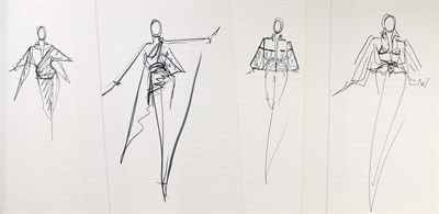 Lot 149 - HALSTON Four original fashion design drawings...