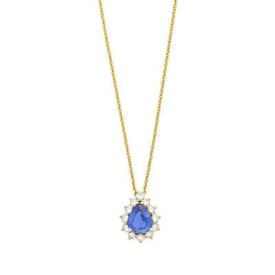 Lot 46 - Gold, Sapphire and Diamond Pendant with Gold Chain Necklace