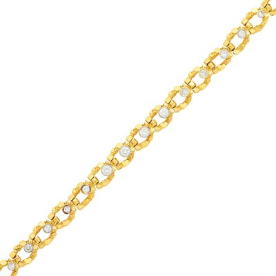 Lot 1278 - Two-Color Nugget Gold and Diamond Link Bracelet