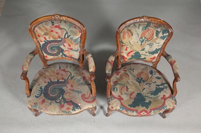 Lot 686 - Assembled Group of Louis XV Needlework-Upholstered Beechwood Fauteuils