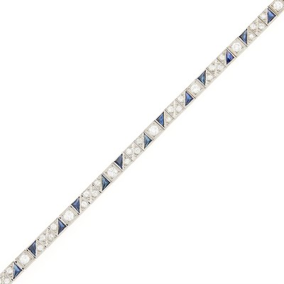 Lot 54 - Platinum, Diamond and Synthetic Sapphire Bracelet