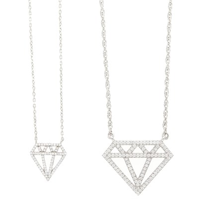 Lot 2192 - White Gold and Diamond 'Diamond' Pendant-Necklace and Silver and Simulated Diamond Pendant-Necklace