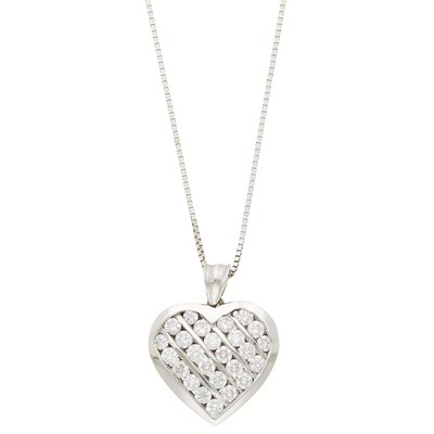 Lot 95 - White Gold and Diamond Heart Pendant with Chain Necklace