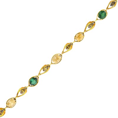 Lot 56 - Antique Gold, Green and Yellow Tourmaline, Colored Diamond and Enamel Bracelet