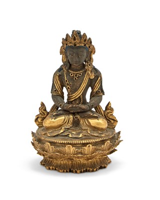 Lot 560 - A Tibetan Parcel Gilt Bronze Figure of Amitayus