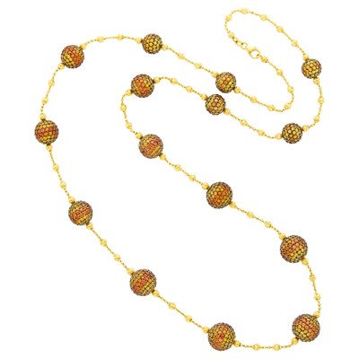 Lot 29 - Long Gold and Yellow and Orange Sapphire Bead Chain Necklace