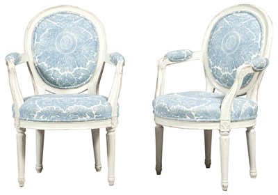 Lot 328 - Pair of Swedish Upholstered Painted Wood...