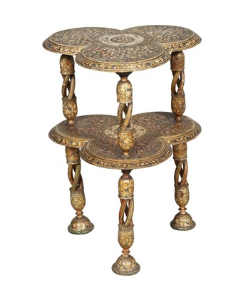 Lot 131 - Indian Style Trefoil Two-Tier Painted Wood...