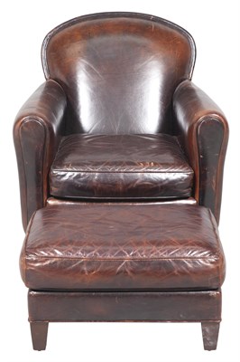 Lot 354 - Leather-Upholstered Club Chair and Ottoman...