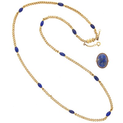 Lot 1094 - Gold and Lapis Necklace and Ring