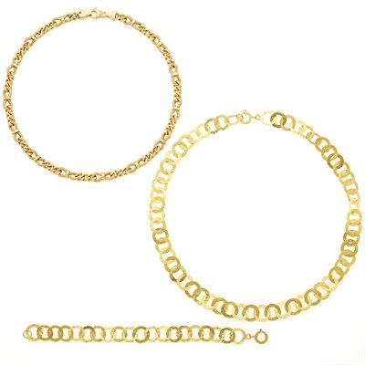 Lot 1222 - Two Gold Necklaces and Bracelet