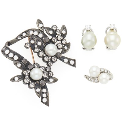 Lot 1061 - Group of Silver, White Gold, Low Karat Gold, Baroque and Cultured Pearl, Diamond and Simulated Diamond Jewelry