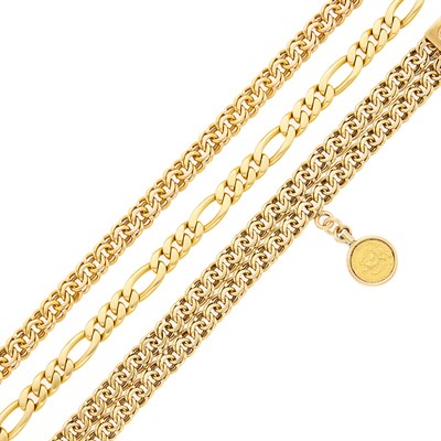 Lot 1146 - Three Gold Bracelets