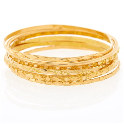 Lot 1142 - Seven Gold Bangle Bracelets