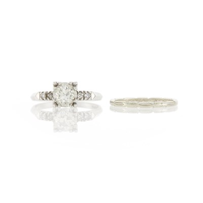 Lot 55 - Platinum and Diamond Ring and White Gold Band Ring
