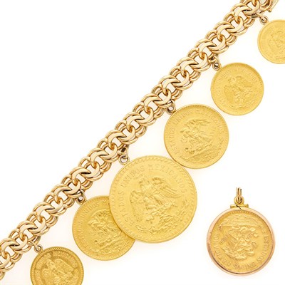 Lot 1122 - Gold and Gold Coin Bracelet