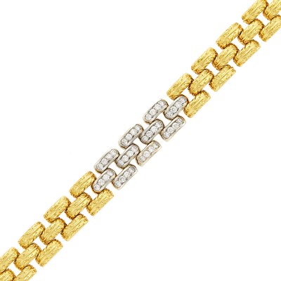 Lot 1012 - Two-Color Gold and Diamond Link Bracelet