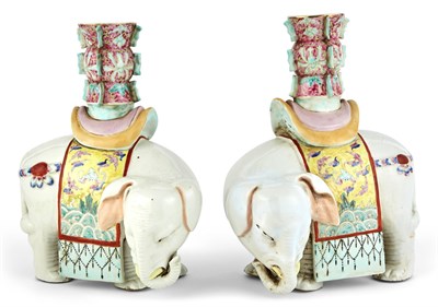 Lot 313 - A Pair of Chinese Porcelain Elephant Form Vases