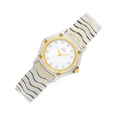 Lot 1016 - Ebel Stainless Steel, Gold, Diamond and Mother-of-Pearl 'Wave' Wristwatch