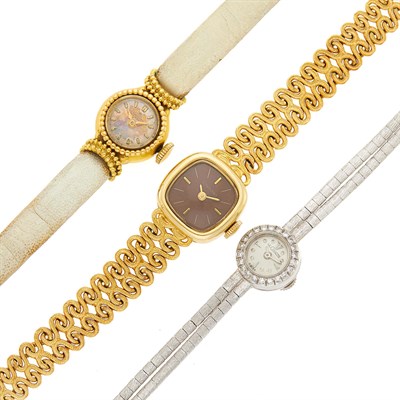 Lot 1152 - Three Yellow and White Gold Wristwatches