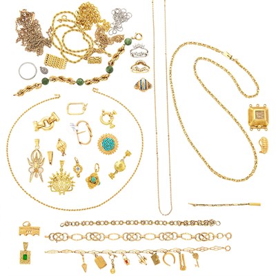 Lot 1228 - Group of Gold, Low Karat Gold and Gilt-Metal Jewelry and Fragments