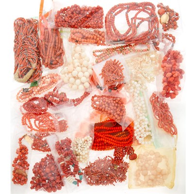 Lot 1249 - Group of Coral Bead Necklaces, Bracelets and Loose Beads
