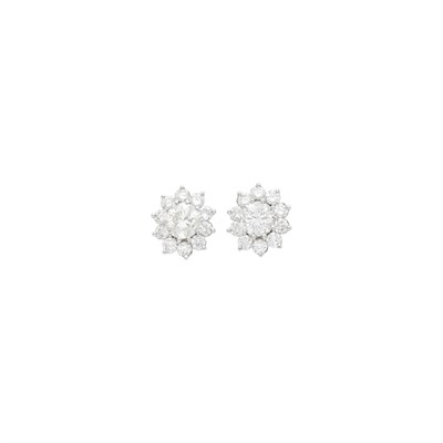 Lot 82 - Pair of White Gold and Diamond Earrings