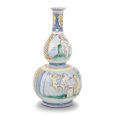 Lot 670 - Nevers Faïence Armorial Double-Gourd Vase