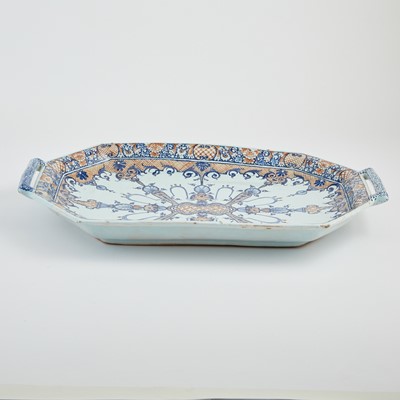 Lot 673 - Rouen Faïence Oblong Octagonal Tray (Bannette)