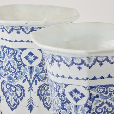 Lot 208 - Pair Of Rouen Faïence Faceted Octagonal Blue and White Beaker Vases