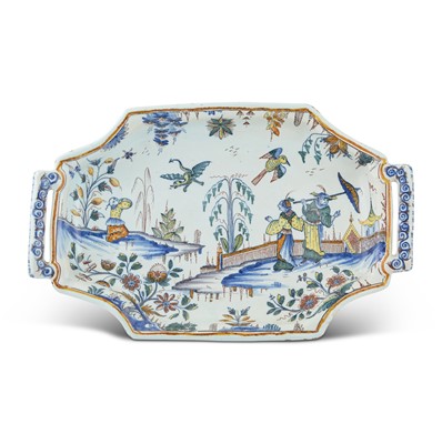 Lot 210 - French Faïence Oblong Octagonal Chinoiserie Tray (Bannette)