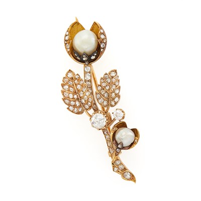 Lot 1082 - Gold, Silver, Pearl and Diamond Flower Brooch