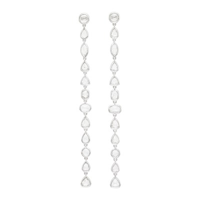 Lot 1078 - Pair of White Gold and Diamond Pendant-Earrings